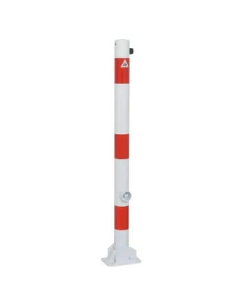 4er Set Absperrpfosten Rot-Weiß 76 Mm X 750 Mm – Mit Ösen & Bodenplatte Für Parkplatz, Einfahrt & Baustelle