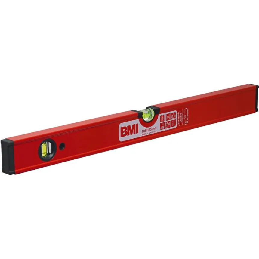 BMI Superstar Wasserwaage 80 Cm – Pulverbeschichtet, Messgenauigkeit 0,5 Mm/m, Mit Lupenlibelle